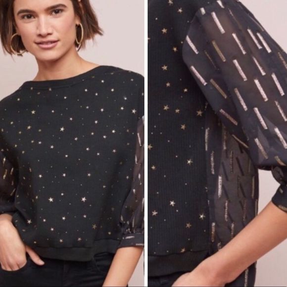 Eva Franco Matilda Black Top Gold Foil Star Blouse - Picture 1 of 11